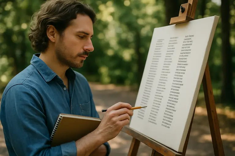 Gallery visitor studying a painting beside other framed artworks