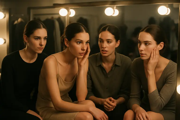 Audience members watching a staged fashion presentation