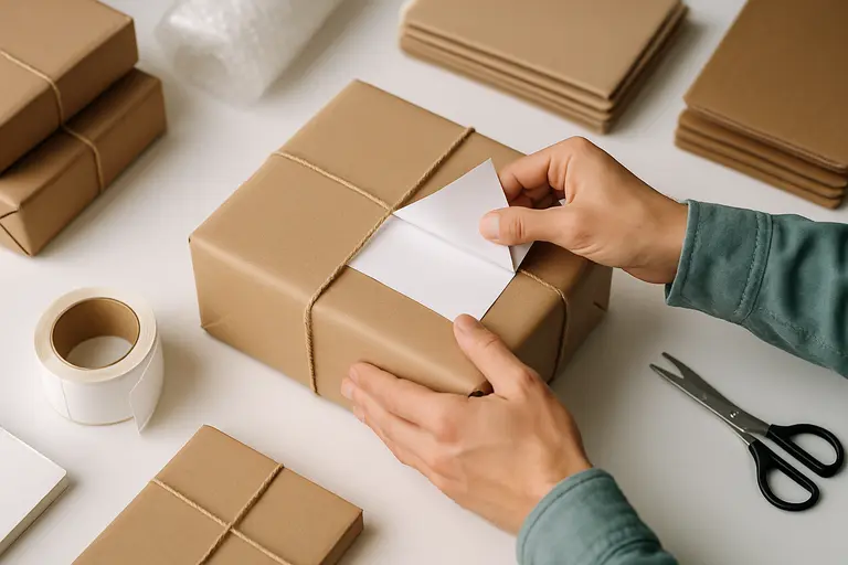 seller reviewing shipping label details on a laptop